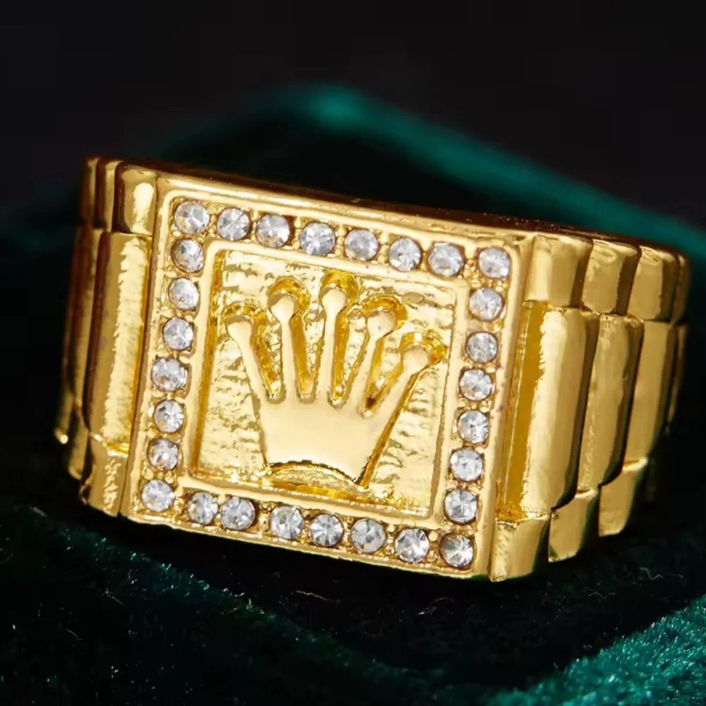 Gold Men's Ring with Crystal Details